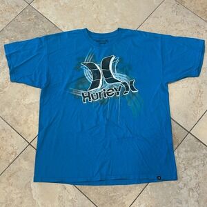 Hurley Graphic Shirt Mens XL Blue Regular Fit Short Sleeve Cotton Surfer Tee Y2k